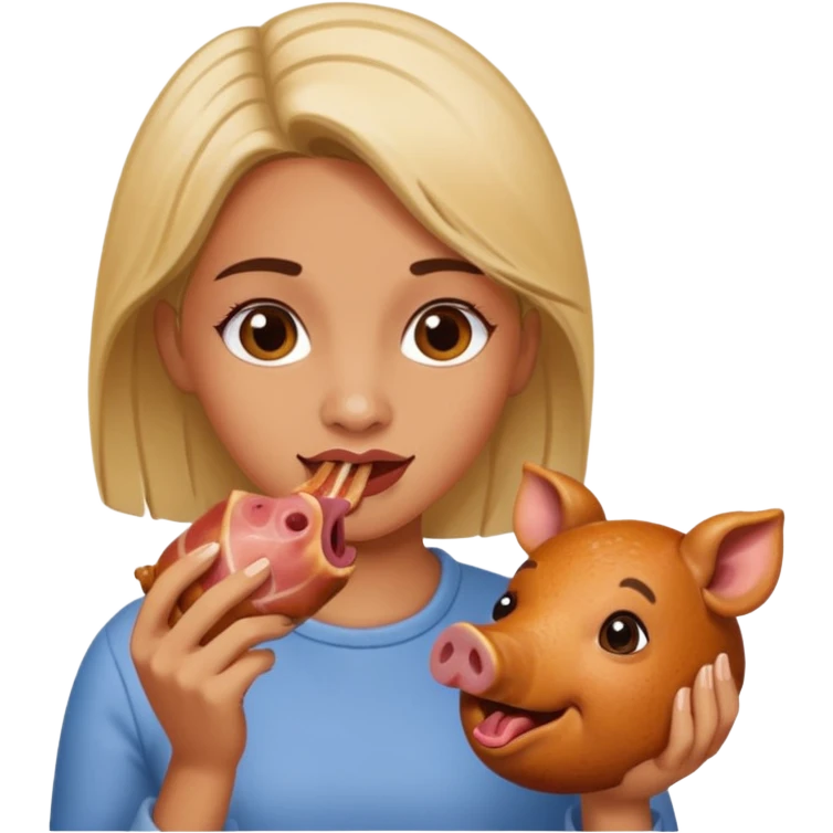 Une femme qui mange un cochon  emoji
