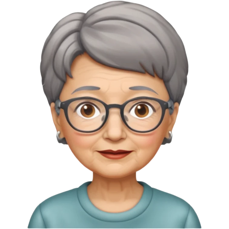 grandma, short gray and brown  hair and glasses emoji