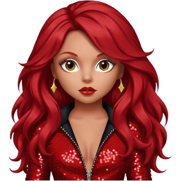 Jesy Nelson from Little Mix with long red hair, red sequin outfit emoji