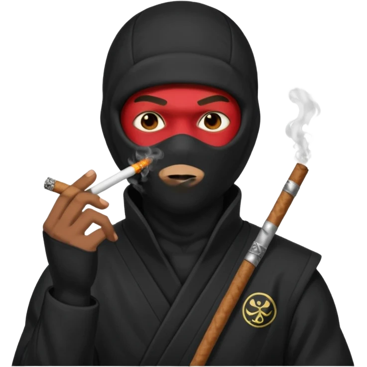 Black man wearing a ninja suit smoking a blunt  emoji