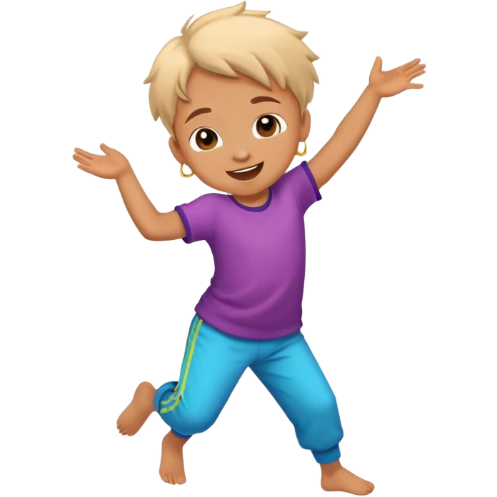 child dancing joyfully, colorful and energetic emoji