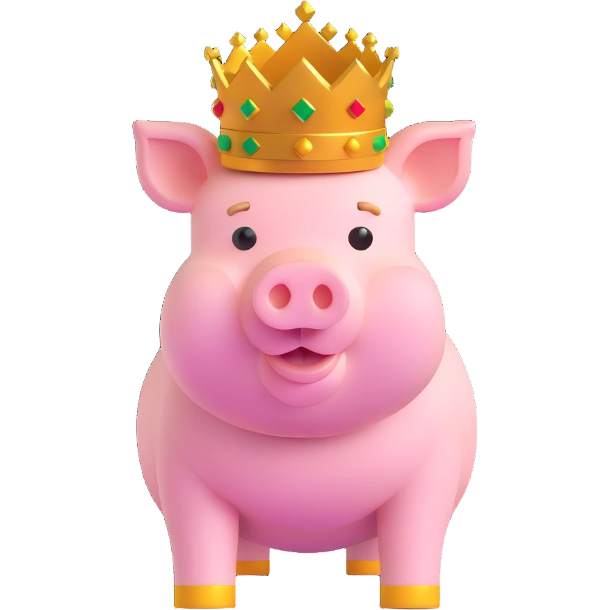 Minecraft style pig with a golden crown inspired by Technoblade emoji