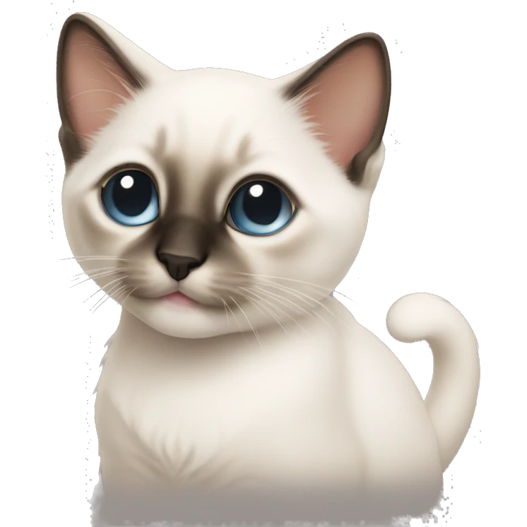 A small Siamese kitten with white fur near the nose and mouth emoji