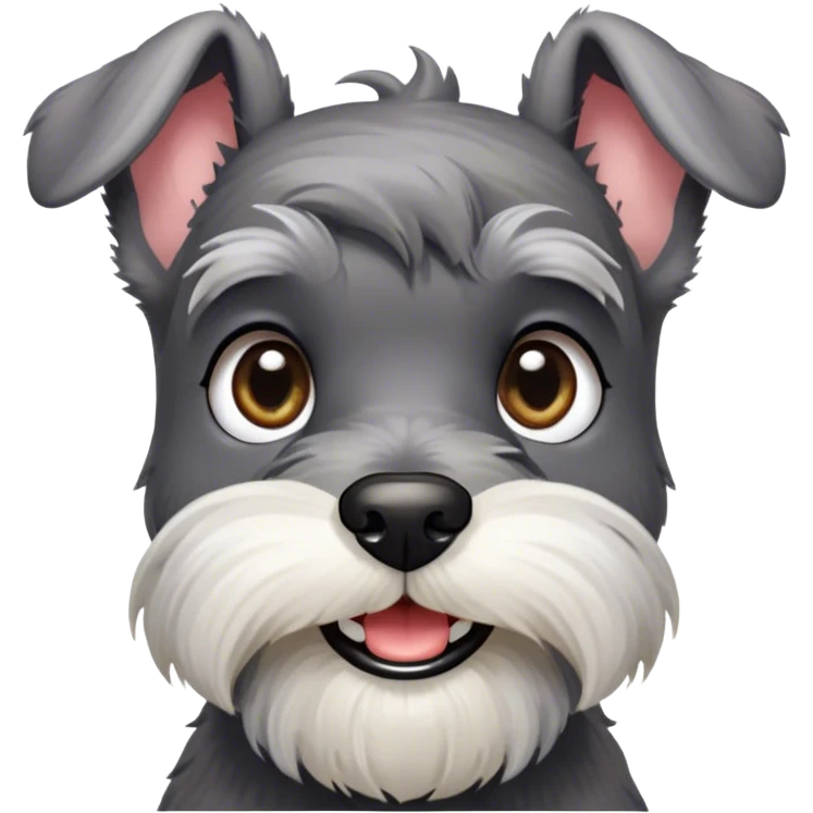 Cinematic Cute Miniature Schnauzer Portrait Emoji, Head cheerfully cocked with expressive, twinkling eyes and a neatly trimmed, adorable salt-and-pepper fur, simplified yet endearingly detailed, glowing with a bright, friendly radiance, high shine, exuding smart and spunky charm, styled with a delicate, whimsical outline, capturing the essence of a cute Miniature Schnauzer that appears ready to scamper off the screen with delightful energy! emoji