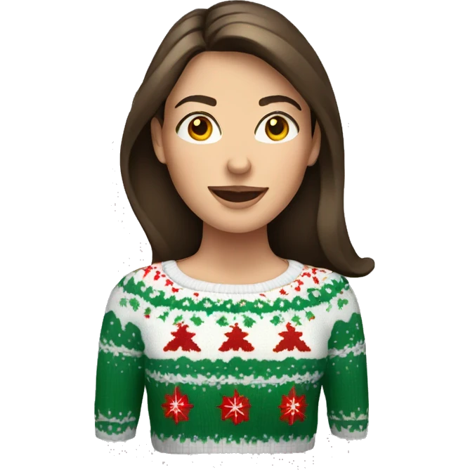 brunette caucasian women in a christmas sweater  emoji