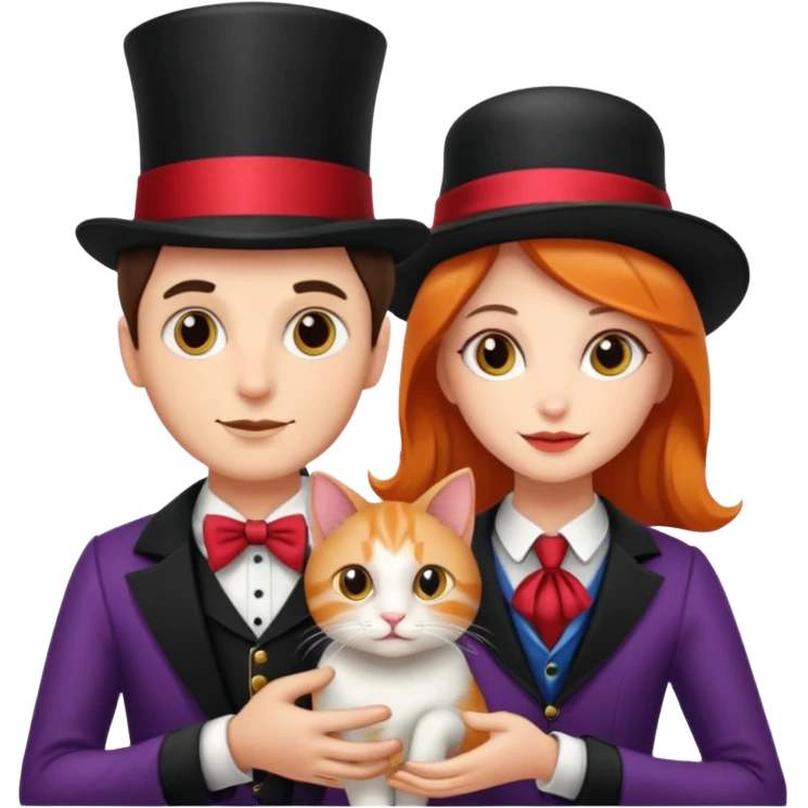 magician couple and their pet cat emoji