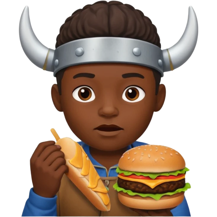 young black boy viking eating burger emoji