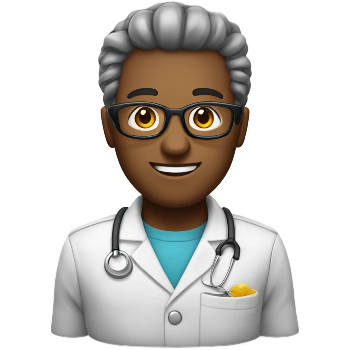 Nutricionista com jaleco, com pele branca, óculos de grau, e cabelo cacheado castanhos escuro emoji