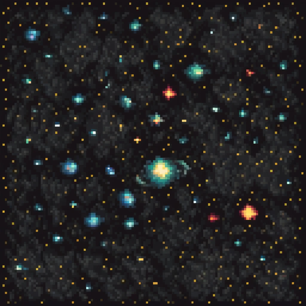 Milky Way galaxy, pixel art style, bright stars and nebulae, retro game look emoji
