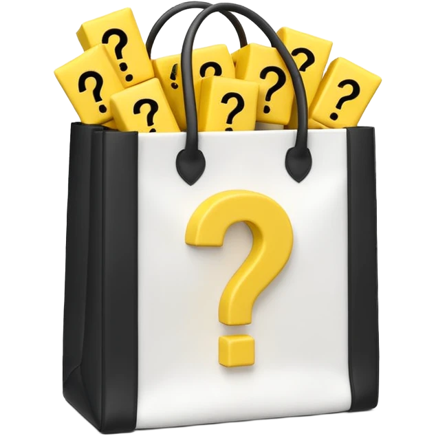 White bag with yellow questions mark boxes stuffed in it emoji