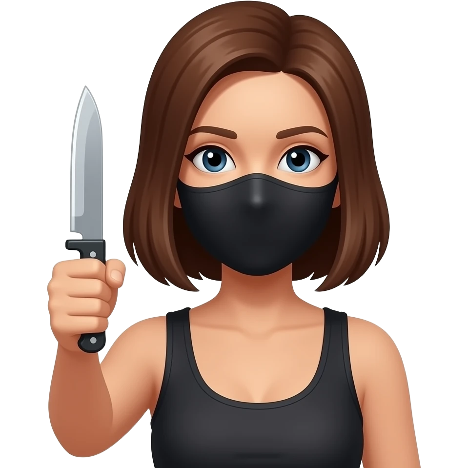 masked woman holding a toy knife emoji
