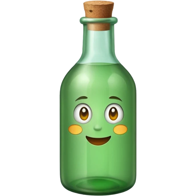 green old  glass bottle with a rolled  paper inside  like in movie  emoji