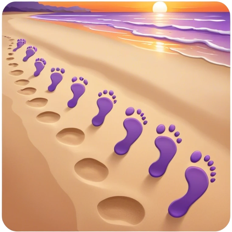 beach sunset. Two sets of footprints—one baby footsteps, the other larger childhood self and inner child emoji