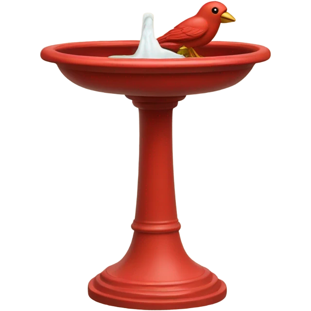 Vintage red bird bath with a white bird emoji