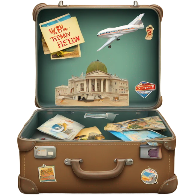 suitcase with vintage travel stickers emoji