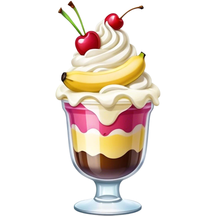 cute banana split in glass ice cream cup emoji