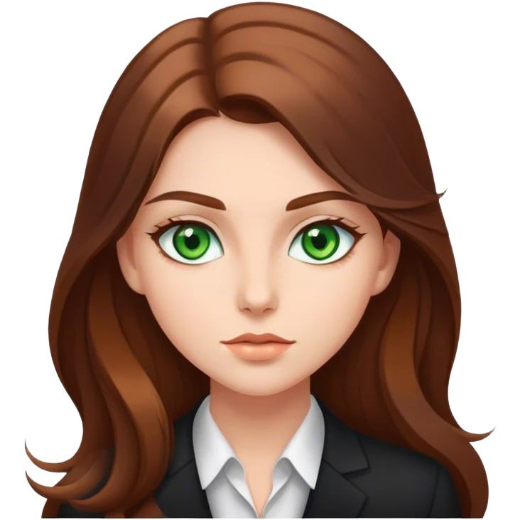 Business girl . With green eyes . Long brown hair emoji