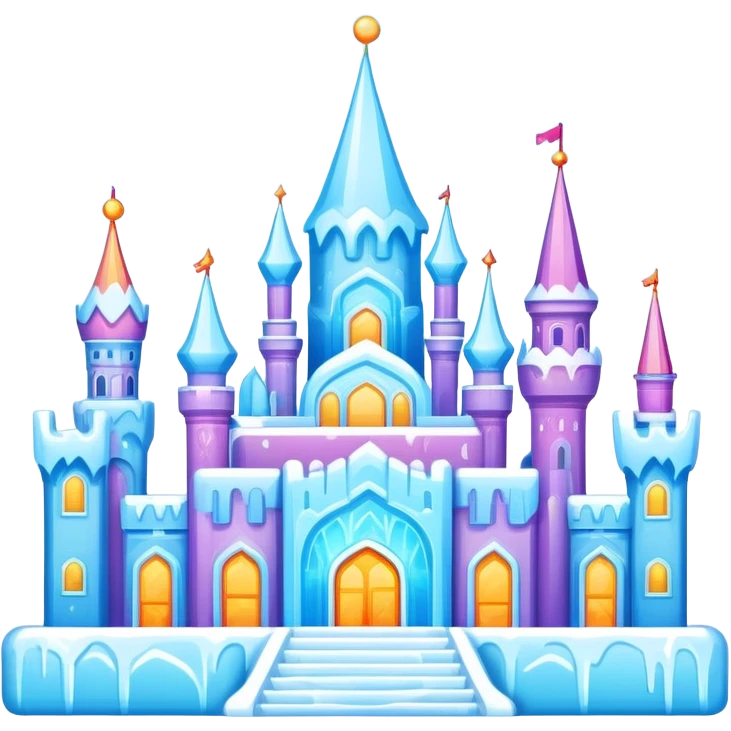 Harbin Ice and Snow World colorful ice buildings with lights, simplified emoji style with bold outlines and bright colors, cartoon style ice palace emoji
