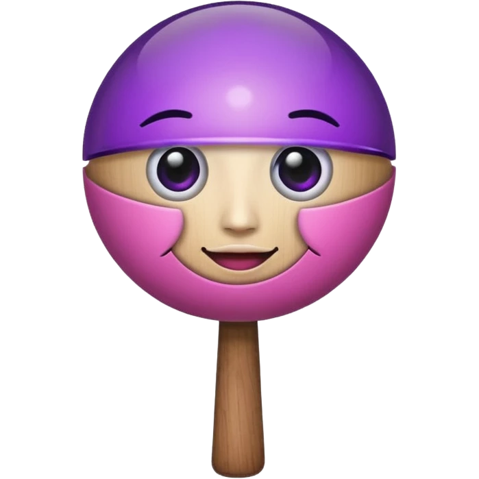 A half pink half purple ball with a face wooden stem followed by a glass stem on top emoji