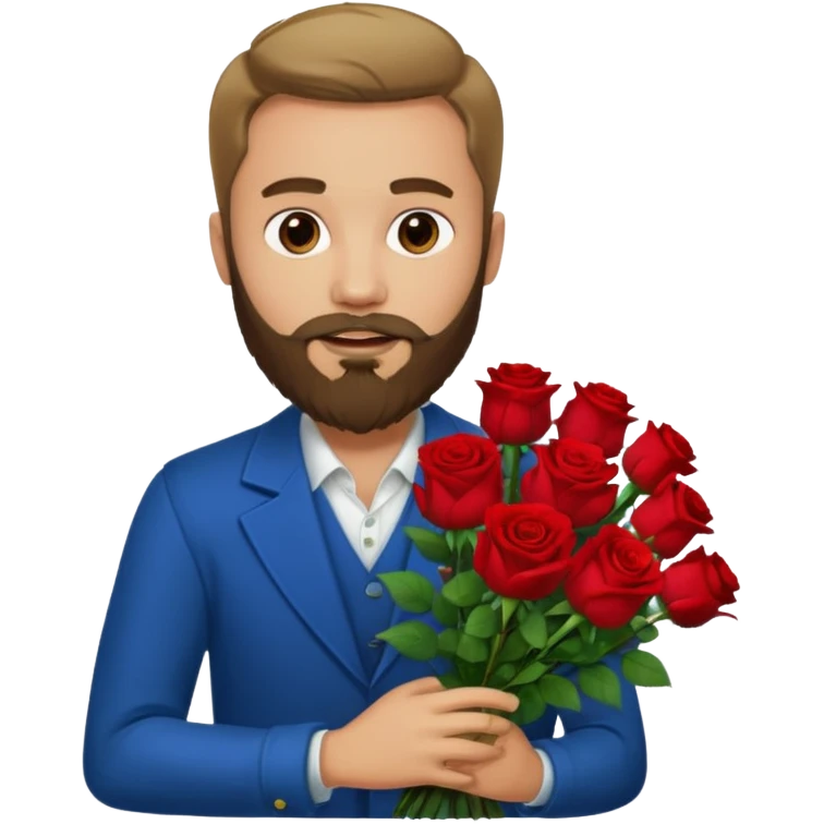 Bearded man holding bouquet of roses emoji