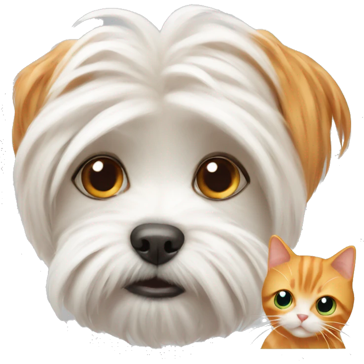 Maltese dog with a ginger cat emoji