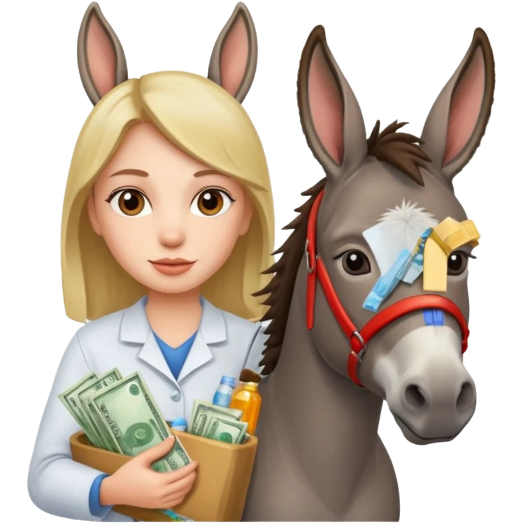 Girl donkey carrying medicine and cash  emoji