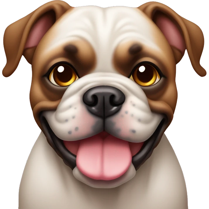 Buldogue filhote pelagem caramelo manchado nos olhos com cara de fêmea  emoji