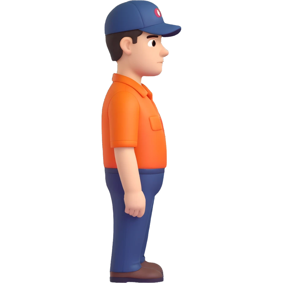 emoji of delivery man is going somewhere to the right , he is sad, he is dressed in work uniform emoji