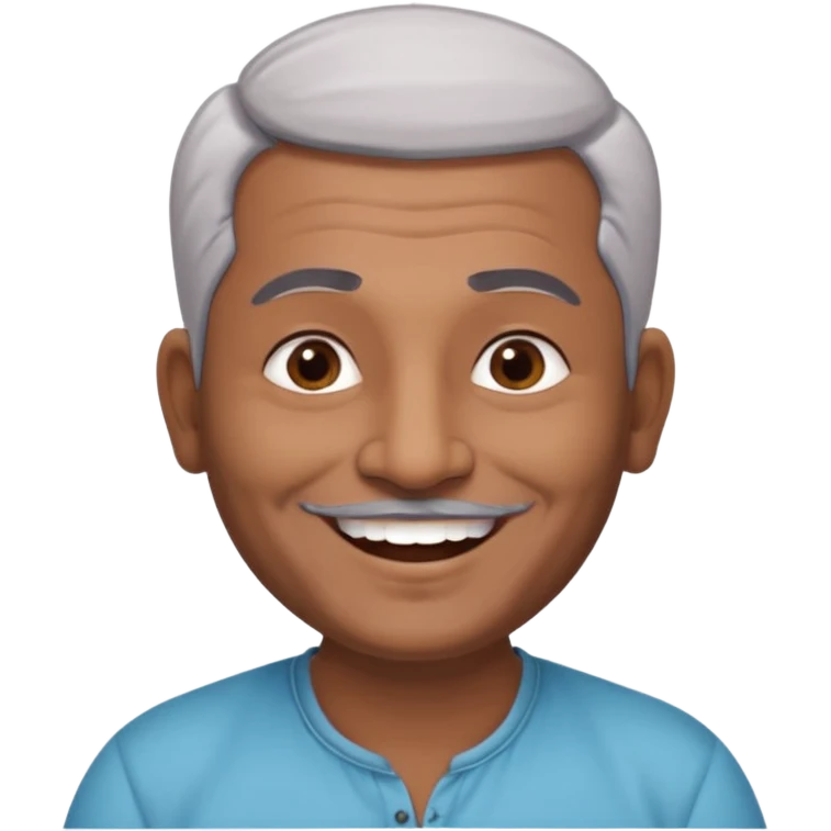 50 yr old indian man, dark skin, grey hair, big smile, white teeth, chubby, no moustache, clean shaven, young style hair, bindy, hair brushed back, stubble emoji