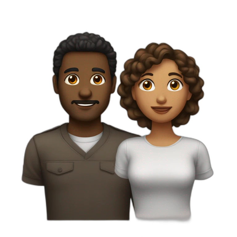 Pareja, una chica de ojos marrones pelo negro liso largo y un chico con pelo castaño rizado de ojos marrones  emoji