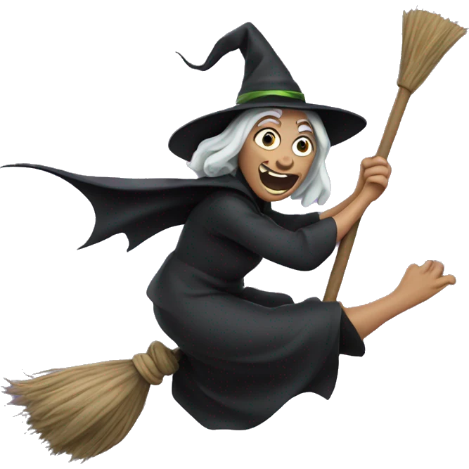 Ugly mad witch, flying on a broom emoji