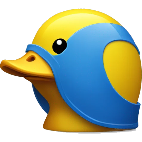 A yellow duck with a blue helmet.  emoji