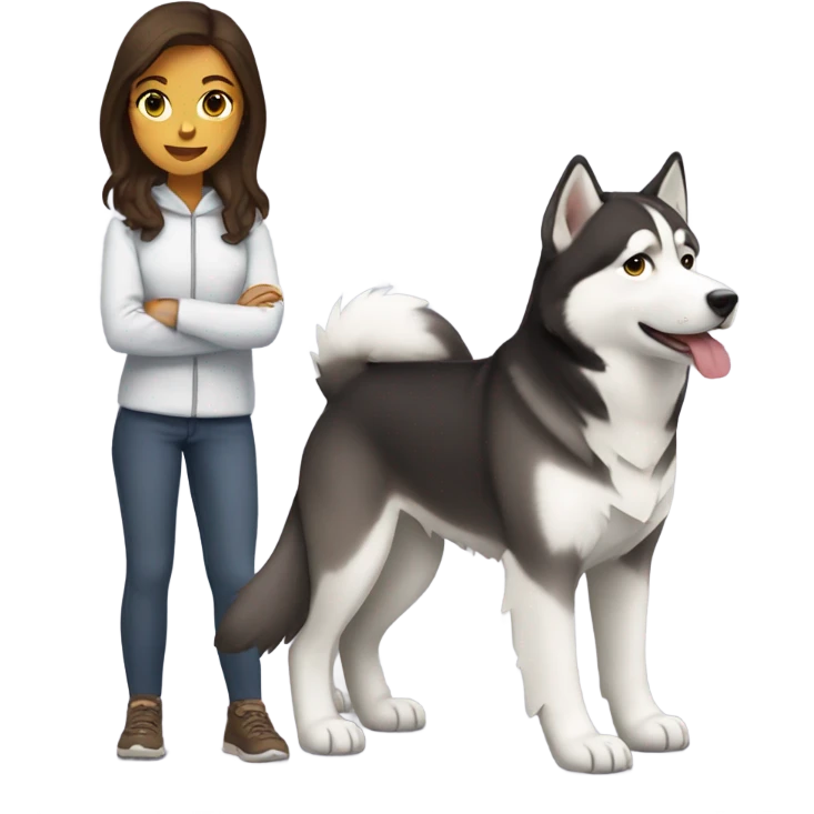 A brunette girl next to a roux Husky emoji