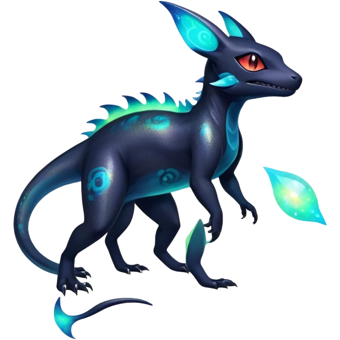 Colorful Iridescent Exotic Nebulae Salandit-Amaura-Umbreon-Fakémon-hybrid-creature (full body)  emoji
