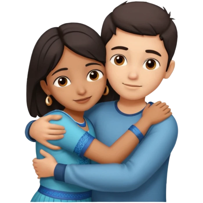 indian boy hugging indian girl from behind... boys hand down near navel of girl... boys head on the shoulder of girl... hugging tight emoji