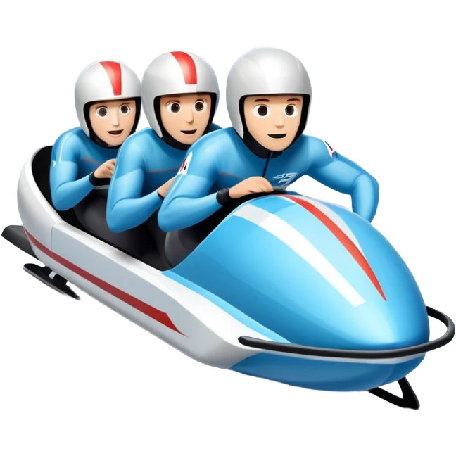 An icon featuring a sleek bobsled with athletes racing down an icy track at high speed, helmets on and bodies aligned for aerodynamics. Surrounded by icy curves, snowbanks, and a wintry mountain backdrop. Transparent background captures the thrill and precision of bobsleigh. emoji