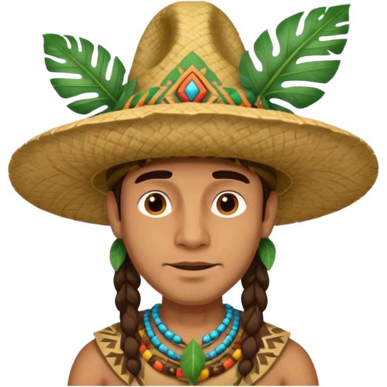 an man wearing a large leaf tribal hat emoji