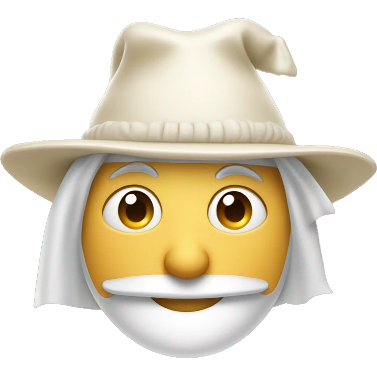 wearing white saudi hat with only mustache smiling in a cheesy way lifting his eyebrows with a bit sleepy eyes has one missing tooth smiles with his teeth showing emoji