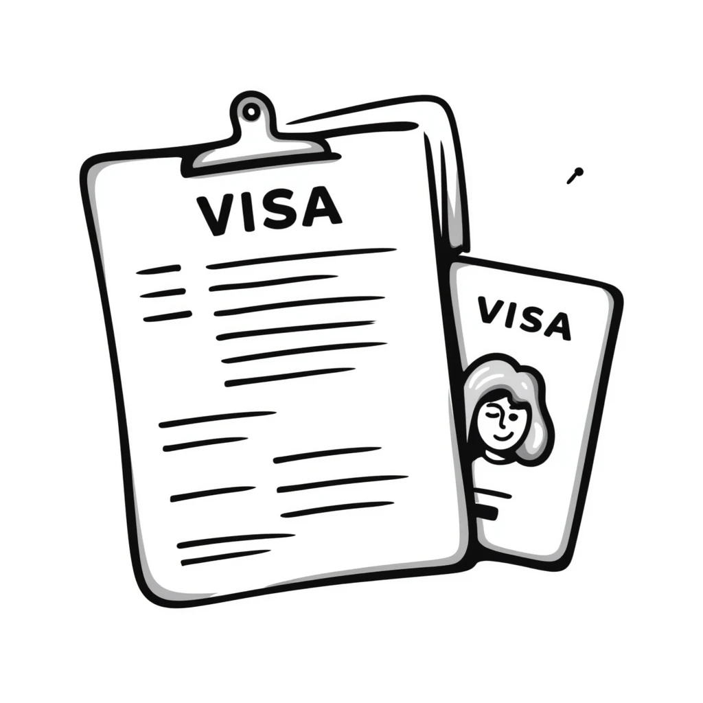 Hand-drawn travel visa application and passport emoji