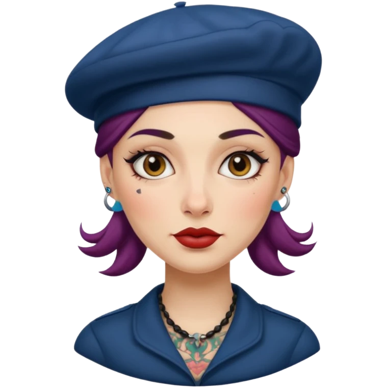 woman with tattooed faces wearing berets emoji