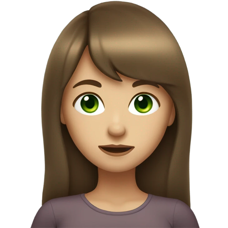 Woman Long brown hair with bangs and green Eyes - in a cute pose emoji