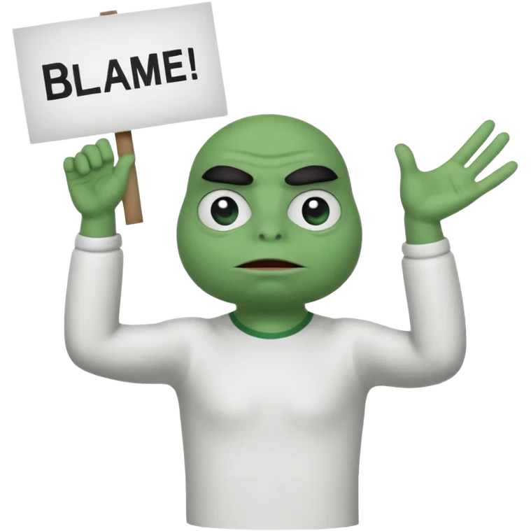 Animated pepe holding sign with 2 hands up in the air and write on it blame epiic emoji