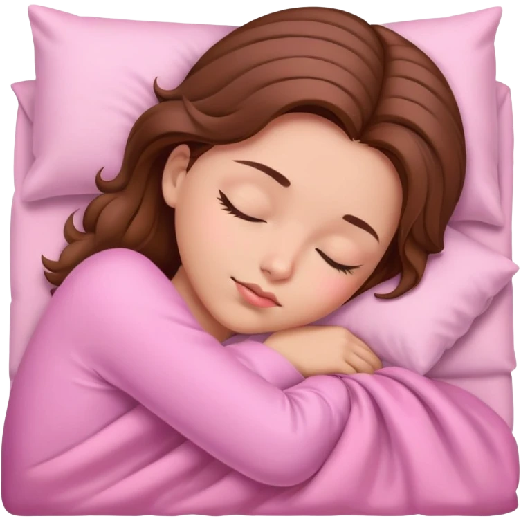 Girl sleep, pink sheets, brown hair emoji