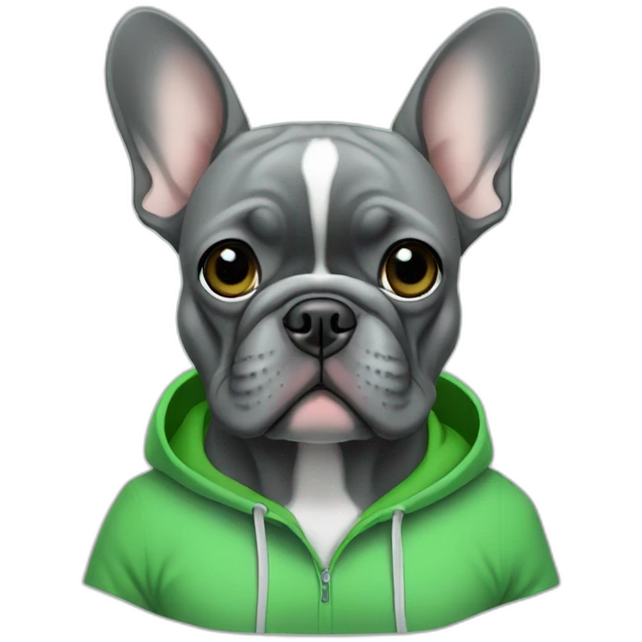 Grey French bulldog in green hoodie emoji