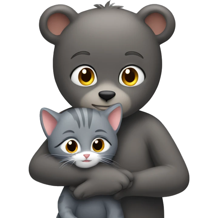 little bear hugs a gray cat emoji