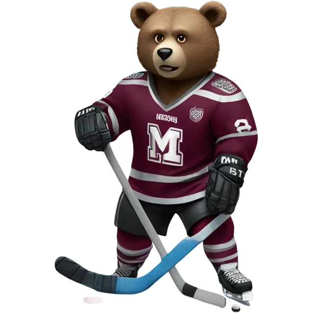 Bear playing hockey maroon jersey “Missouri state” emoji