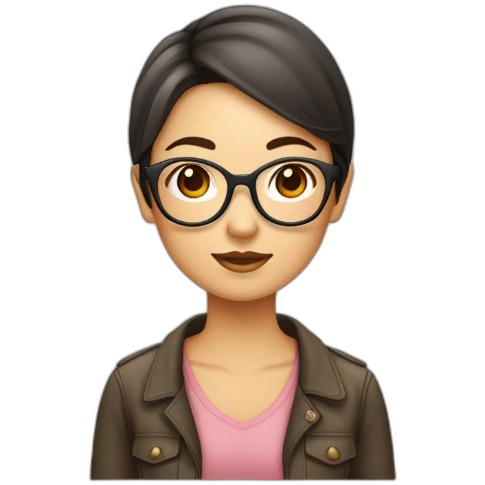 Fille asiatique avec cheveux bruns au carré et avec des lunettes rondes emoji