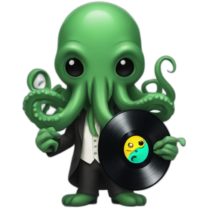 cthulhu holding a vinyl record emoji