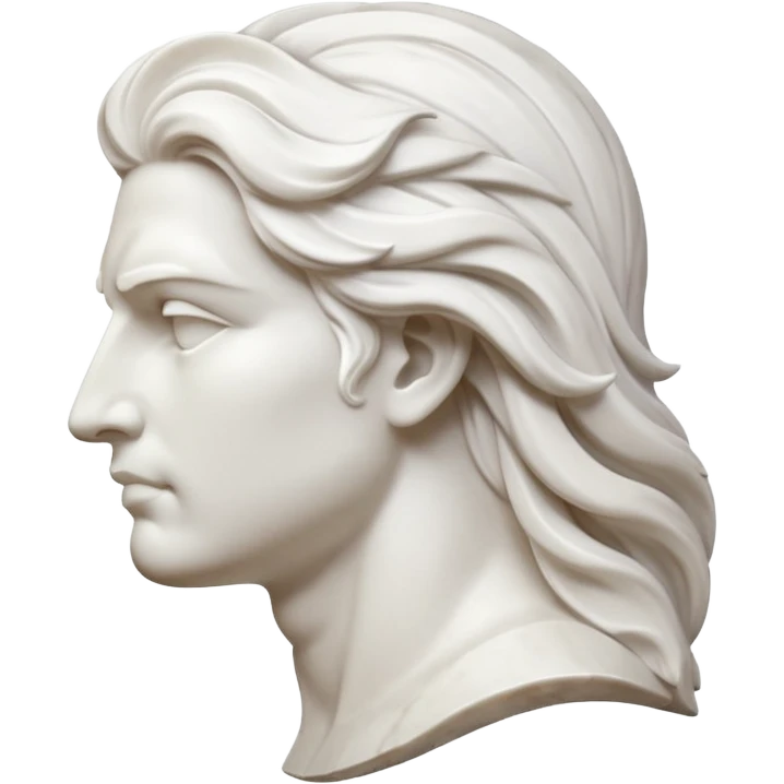 Create a stylized illustration of a classical face carved in white marble, shown in profile, gently blowing wind.  emoji