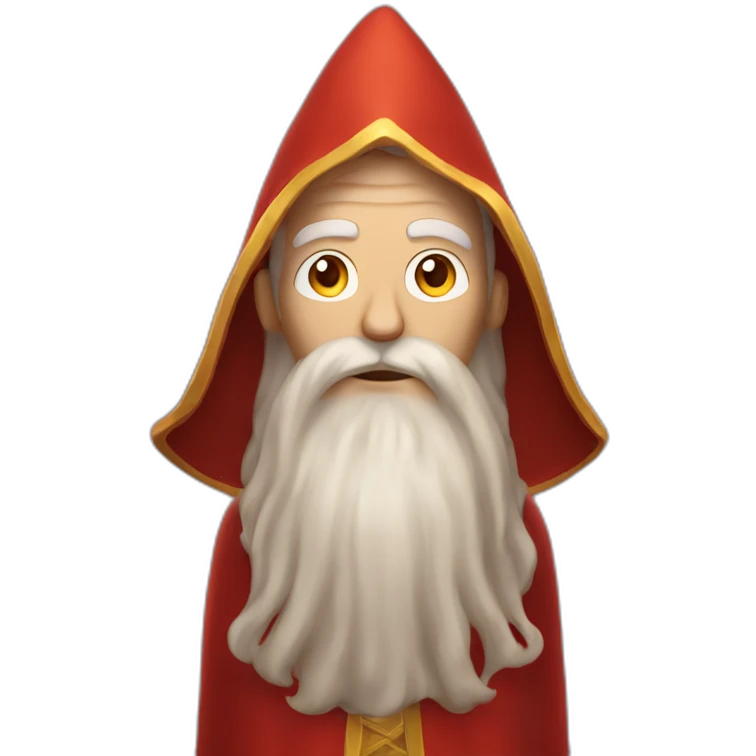 enlightened wizard with a robe over his head and long brown hair and beard with eyes glowing red from energy emoji